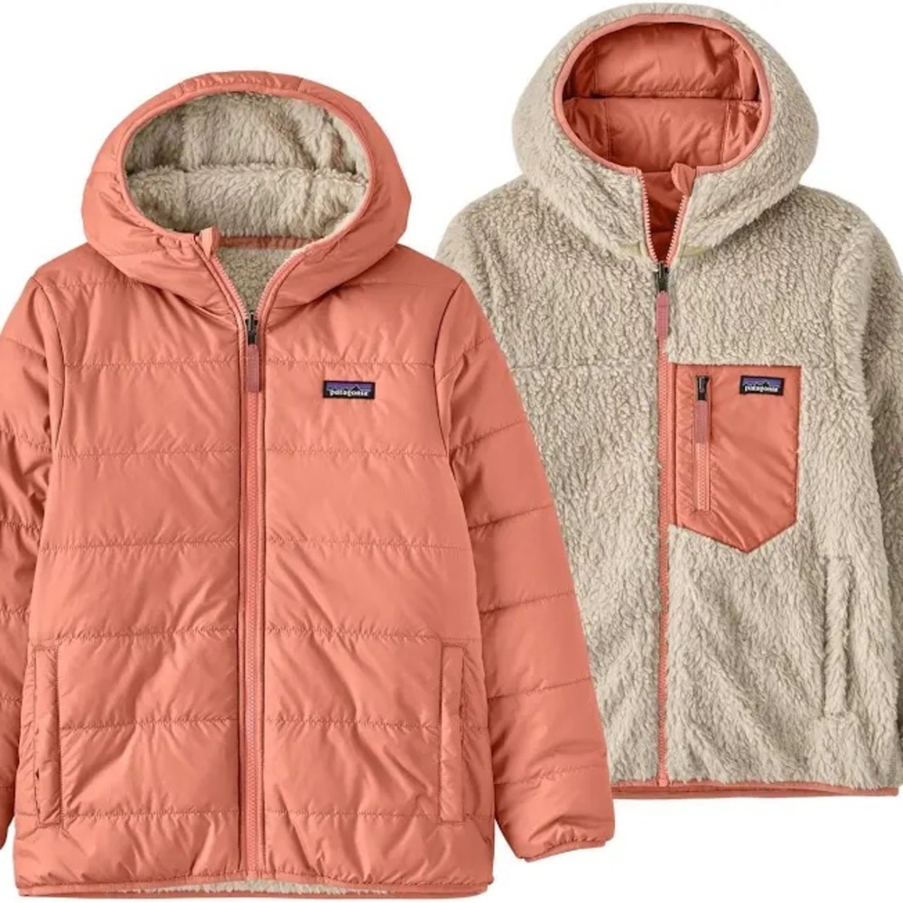 Kids Patagonia Coral and Cream Reversible Hooded Jacket